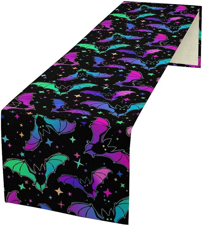 Gothic Table Runner,Colorful Bat Star Pattern Table Runner for Home Kitchen Table Dining Garden Farmhouse Wedding Party Decor 13x108 Inch