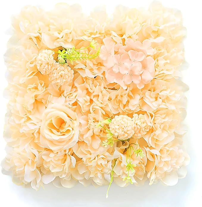 Flower Wall Backdrop, 12PCS 10.6"-15.7" Artificial Flower Wall Panel with Various Styles, 3D Floral Wall Decor for Wedding Photo Background Festive Party Home Decoration (G-E003, 10.6*10.6in)