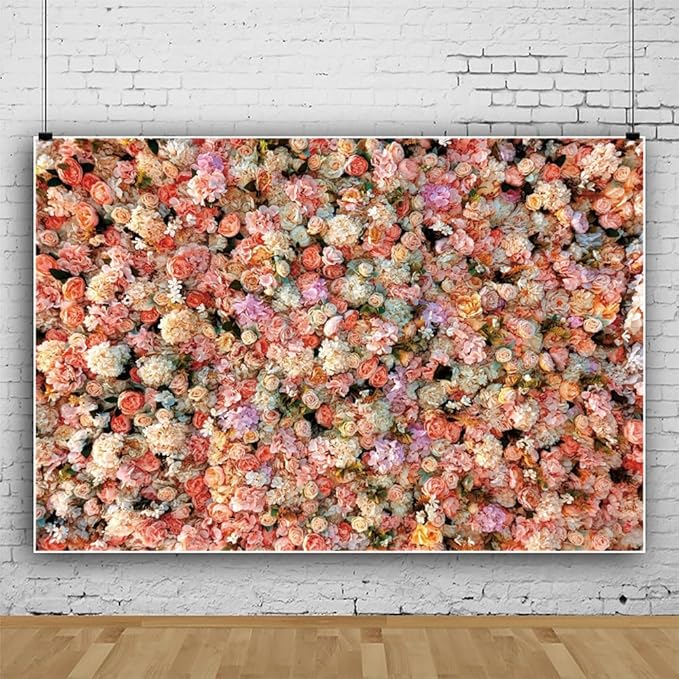 Leowefowa Floral Wall Photography Backdrop 12x8ft Colorful Rose Flower Romantic Wedding Background for Lover Spring Pink White Rose Petal Engagement Party Banner Decor Photo Supplies Prop