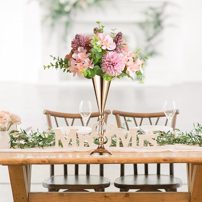 10 Pcs Flower Trumpet Vases Table Decorative Centerpiece Gold Tall Flower Vase, 16.5 Inch Metal Wedding Vases Arrangement Flower Stand for Ceremony Party Birthday, Weddings, Home Decoration