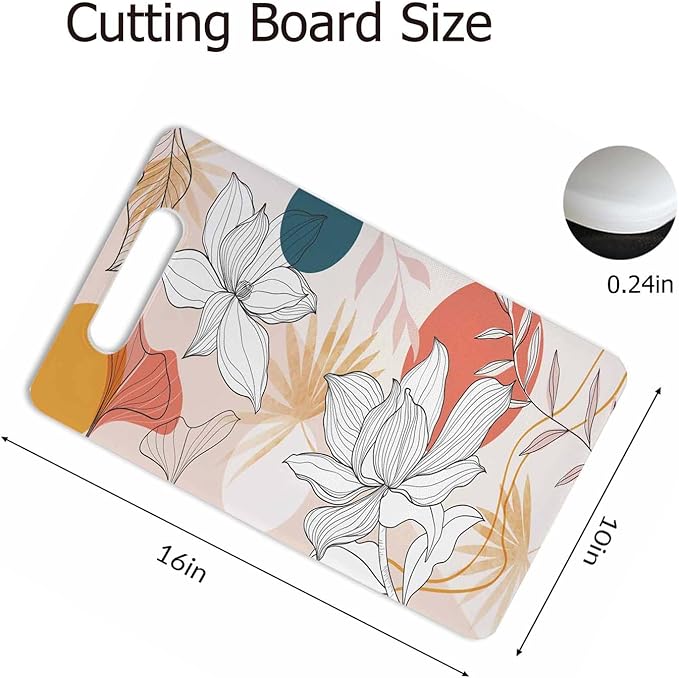Floral Art Line Cutting Board Summer Tone Tropical Leaf Lotus Flower Grip Handle Chopping Boards Cutting Board for Kitchen Plastic 16" x 10" x 0.24"