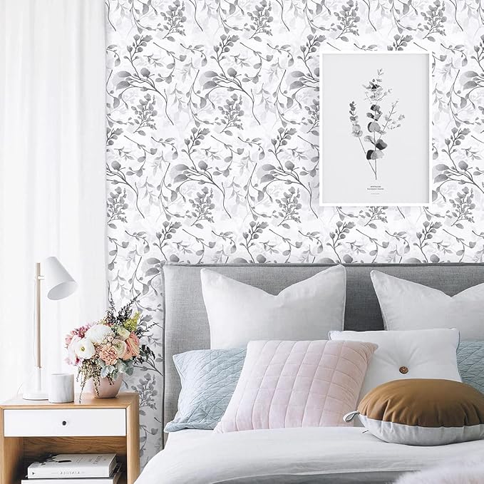 Gray Floral Peel and Stick Wallpaper Contact Paper 17.7 in 590.5 in Waterproof for Bathroom Removable Self Adhesive Wall Paper Kitchen