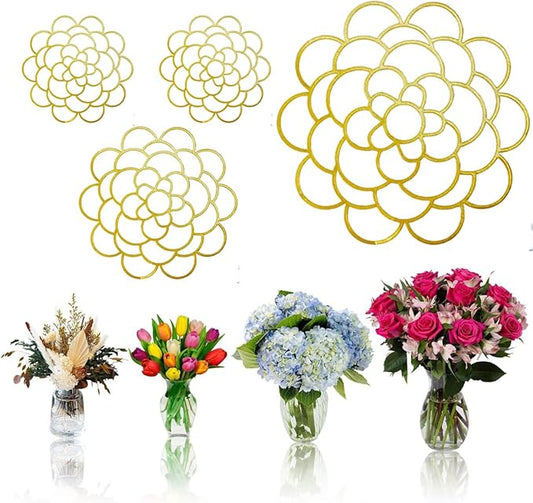 [Upgrade] 4 PCS Floral Grid for Vase, Bold Easy Arranger Flower Grid Frog Wire Flower Arranging Tool, Reusable Stainless Steel Flower Lid Arranger for Vase Floral Stems Bouquets Plant Fixation Gold