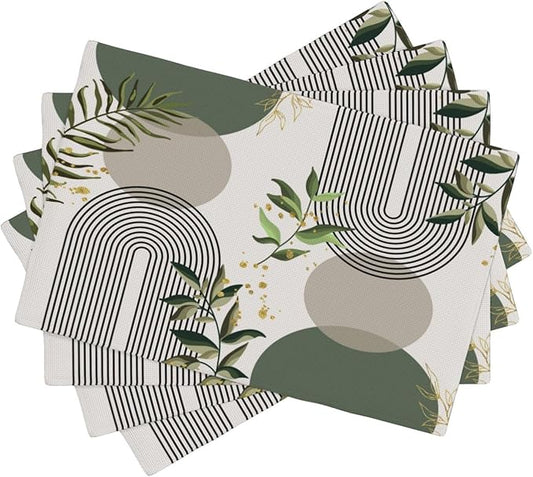 Boho Leaves Placemats Set of 4,Wildflower Summer Table Mats for Party Kitchen Dining Decoration 12x18 Inch 4 PCS, Style-12