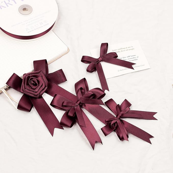Burgundy Satin Ribbon, Double Faced 1/4 Inch X 50 Yards Burgundy Ribbon, Premium Satin Ribbon for Gift Wrapping, Crafts, Hair Bow Making, Sewing, Flower Bouquet, Wedding Party Decor
