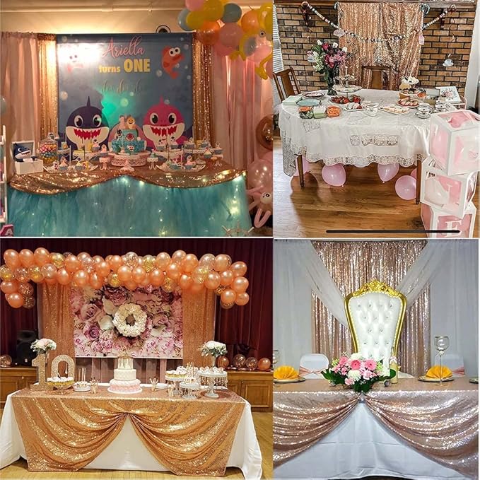 Rose Gold Curtain Backdrop 4FTx8FT 2 Panels Rose Gold Sequin Curtains for Backdrop Decoration Glitter Photo Background for Wedding Baby Shower Parties