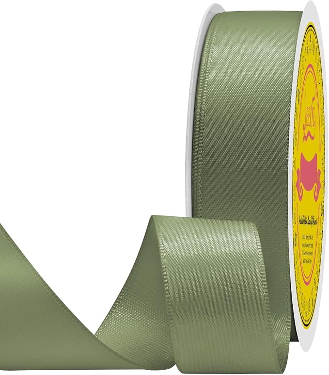 Double Face Spring Moss Satin Ribbon 7/8 inch X 25 Yards Polyester Spring Moss Ribbon for Gift Wrapping Very Suitable for Weddings Party Hair Bow Invitation Decorations and More