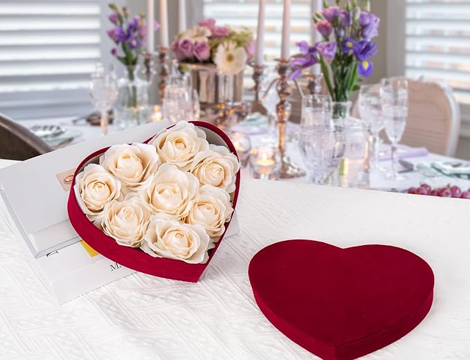 GnFlus Red Wine Gift Boxes with Lids for Presents 4 Pack Heart Shaped Velvet Nesting Burgundy Gifts Box for Arrangements Flowers Wedding Valentines Christmas Birthdays Bridesmaid Anniversary Party
