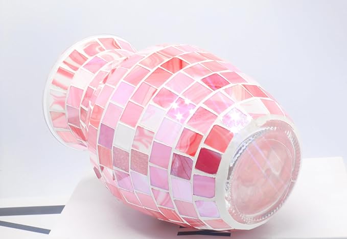 8" H Pink Mosaic Vase.Exquisite Craftsmanship.Decor Home Modern Midsize All Handmade Mosaic Vases .Beautiful Glass Vase for Home&Office Decor.Unique Gift