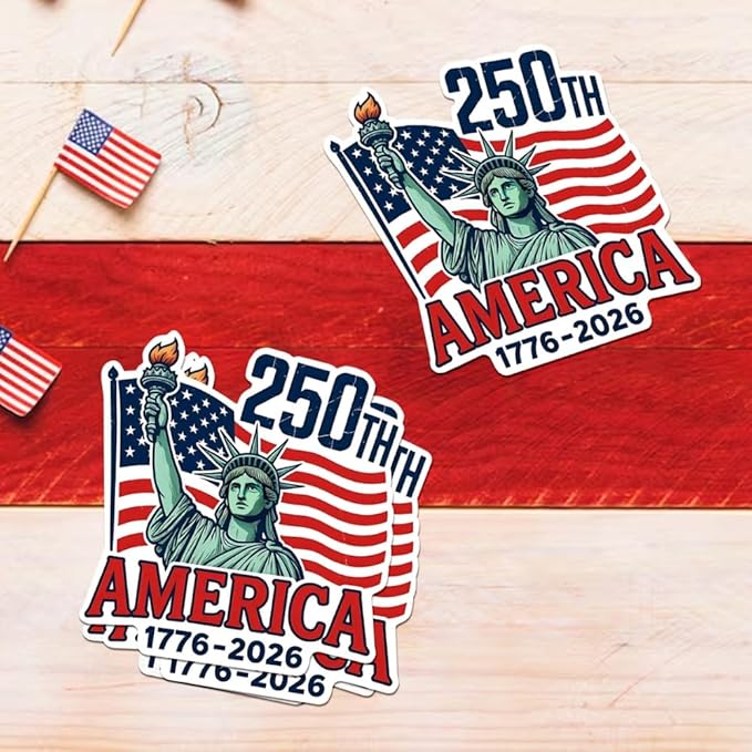 HANDICHI Design 5 Pack 3 Inch America 250th Anniversary Stickers (1776–2026), Patriotic Statue of Liberty & USA Flag Vinyl Decals