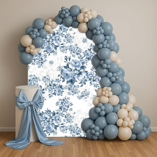 Arch Backdrop Cover Baby in Bloom Baby Shower Arch Stand Spandex Fabric Cover Blue Flowers Floral Pink Bows Girls Birthday Party Baptism Decorations (4X7.2ft,G-3856)