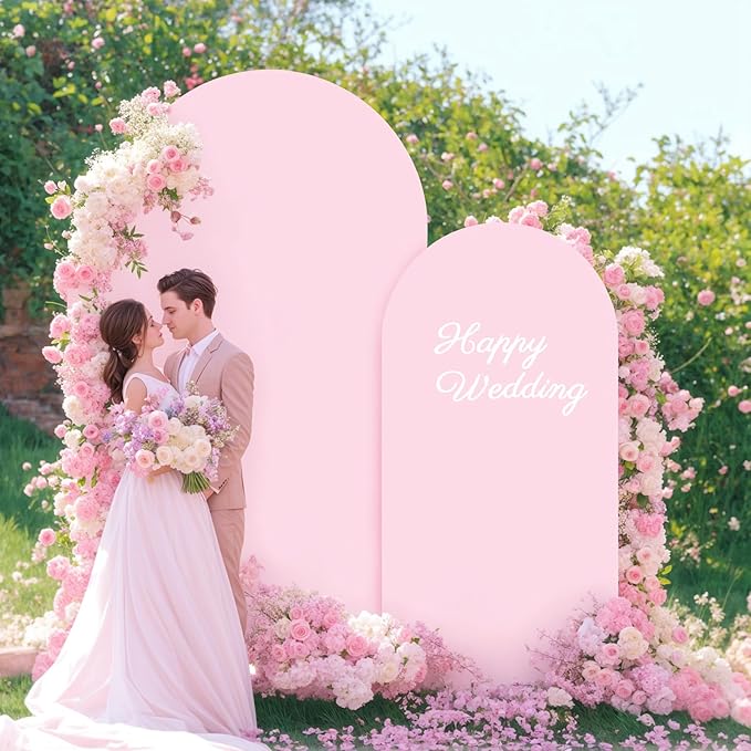 Baby Pink Arch Backdrop Covers - 6.6FT, 5FT Spandex Fitted Wedding Arch Stand Covers Round Top Chiara Stretchy Arch Backdrop Cover for Wedding Birthday Party Decoration