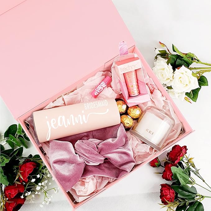 Aimyoo Pink Collapsible Gift Box with Magnetic Closure Lids 13.8x9x4.3 in, Large Bridesmaid Groomsman Proposal Boxes, Rectangle Present Box for Graduation Birthday Storage 1 Pack