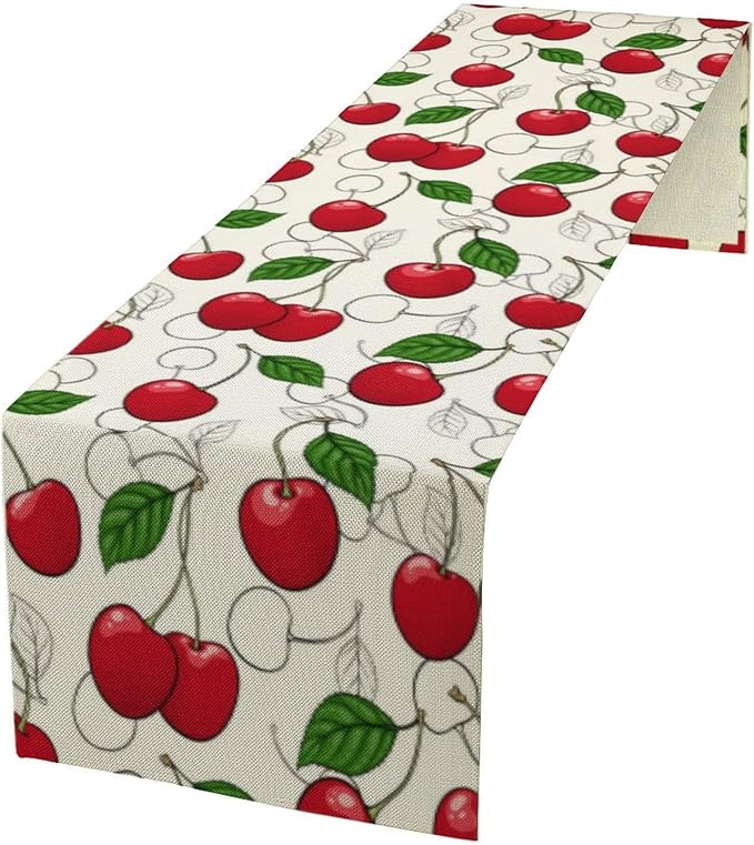 Red Cherry Table Runner,Spring Summer Fruit Tropical Birthday Party Decorations Dining Room Home Kitchen Table Decor 13 x 70In