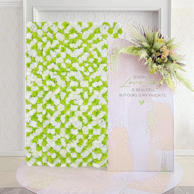 Green White Flower Wall Wedding Photo Backdrop 5ftx3.74ft 3D Fake Floral Wall Rose Party Backdrop for Baby Shower Bridal Wedding Background Home Decor