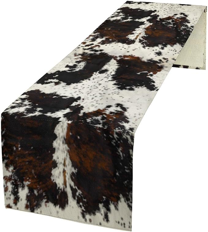 Cow Print Table Runner, Black White Cowhide Print Western Style Table Runner Country Farmhouse Cottage Cow Patten Table Decoration for Home Kitchen Dining, 13x36 Inch