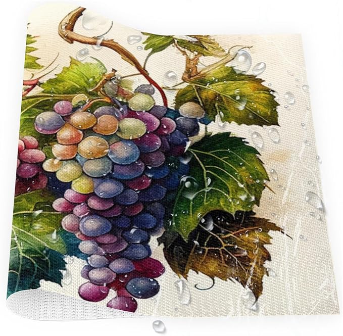 Fruit Grapes Purple Abstract Placemats Set of 1 PVC Vinyl Non Slip Table Mats Waterproof Heat Resistant Place Mats Washable Wipeable Dining Table Mat for Kitchen Party Indoor Outdoor Decorative