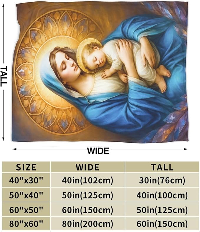 Virgin Mary Blanket Mother of God Throw Blanket Catholic Religious Soft Cozy Fleece Fuzzy Christian Stuffed Plush God Faith Flannel Gifts for Girls Women Boys Kids Adults 50"X60"