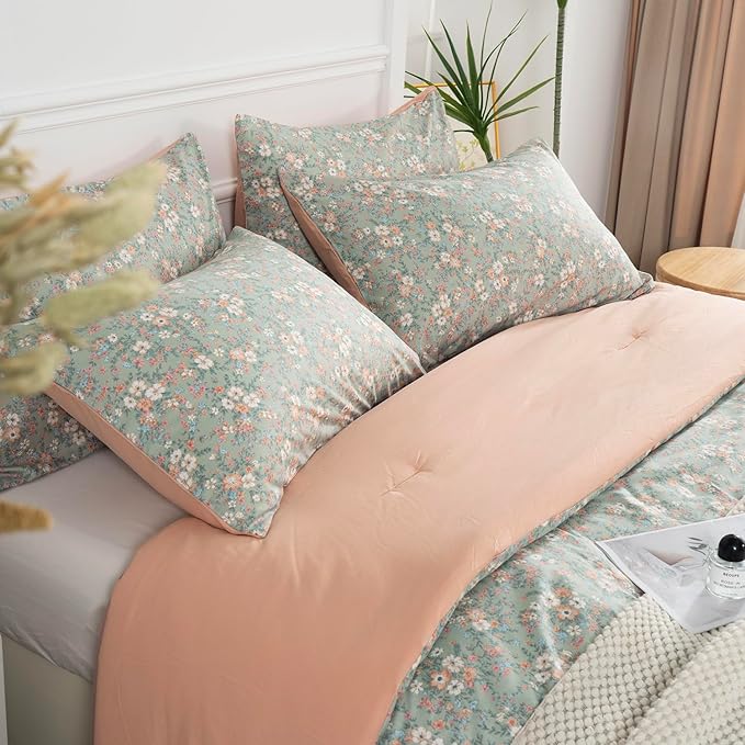 Floral Full Comforter Set 3 Pieces Soft Chic Garden Style Vintage Floral Print Lightweight Botanical Flower Comforter Set for All Seasons 1 Comforter and 2 Pillowcases