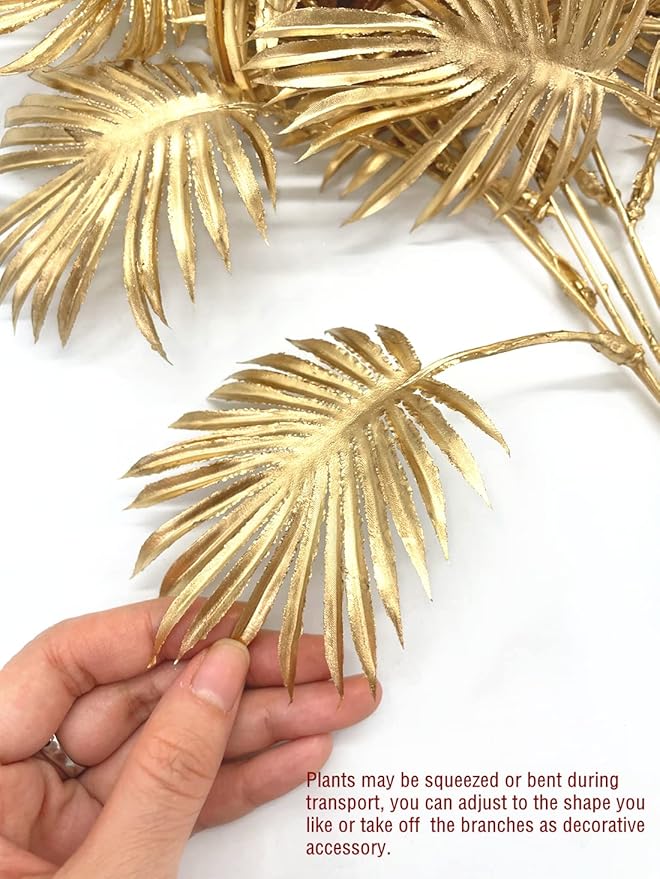PASYOU Gold Fake Plants, Artificial Flowers Decoration for Christmas Golden Leaves Crafts Plastic Faux Grass Indoor Outdoor Home Garden Wedding Party Room Bedroom Table Centerpiece Decor, 4 Pack
