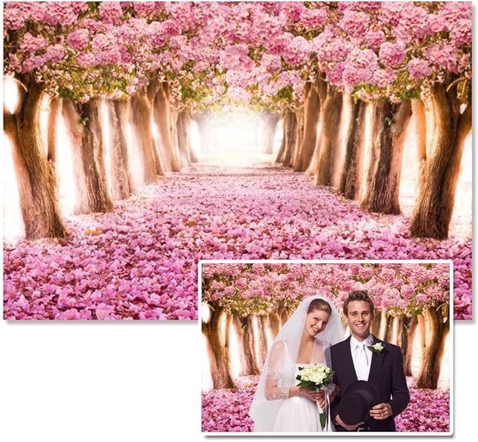 AOFOTO 10x6.5ft Spring Cherry Blossom Backdrop Sweet Pink Flowers Tree Floral Petal Boulevard Photography Background Baby Shower Photo Studio Props Girl Infant Adult Artistic Portrait Vinyl Wallpaper