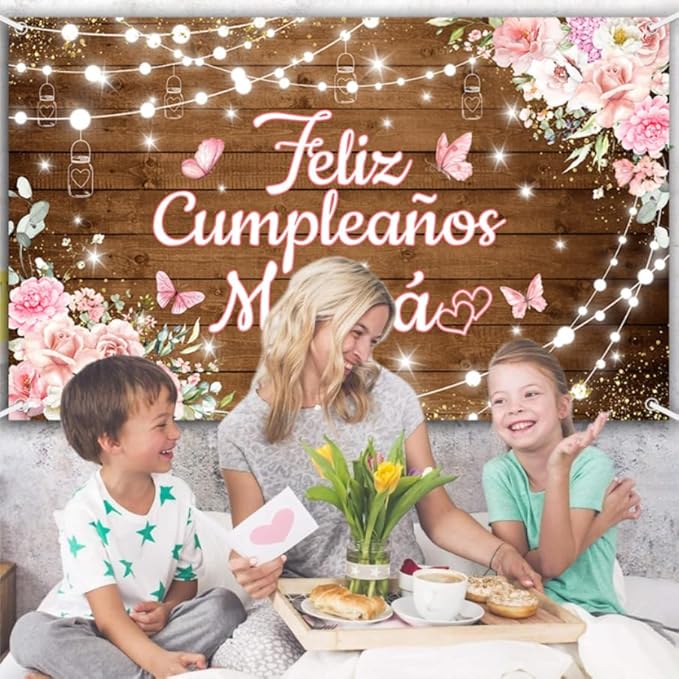 Feliz Cumpleaños Mama Backdrop Mexico Happy Birthday Mom Photography Background Best Mother Ever I Love Mom Birthday Party Decorations Banner Photo Studio Props 70.8 x 43.3 inch