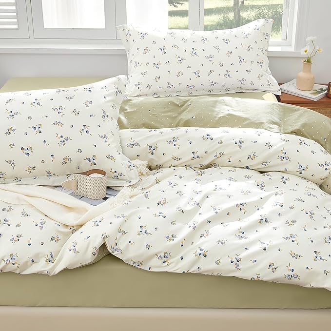 SAPHREAS Botanical Purple Flower Duvet Cover Set Full Size Purple Floral White Bedding Comforter Cover Set 100% Cotton 1 Duvet Cover 90"x80" 2 Pillow Shams, Comforter Not Included