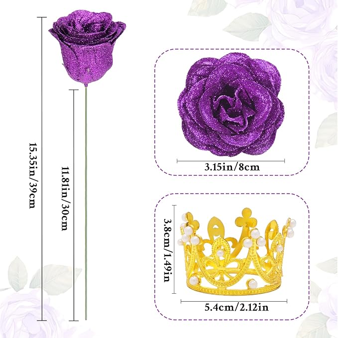 Waipfaru Glitter Roses Bouquet, DIY Fake Flowers Bouquet, Birthday Gifts for Women Mom, 36 Pcs Purple Rose for Wife Girlfriend Valentines, Mothers Day, Anniversary, Graduation