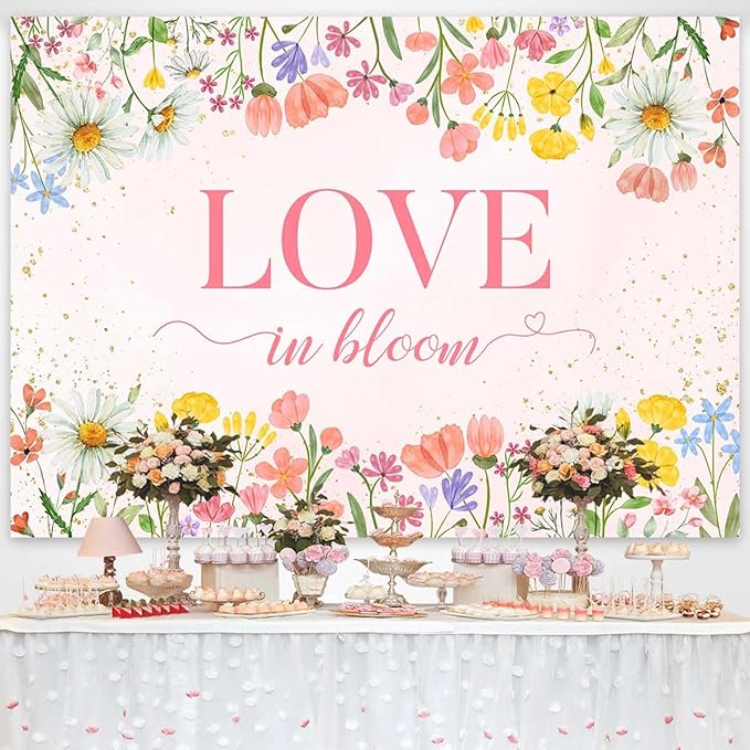 Sensfun Love in Bloom Bridal Shower Decorations Wildflower Wedding Shower Backdrop Pink Love in Bloom Engagement Party Background Spring Floral Wedding Bachelorette Party Decorations Supplies 7x5ft