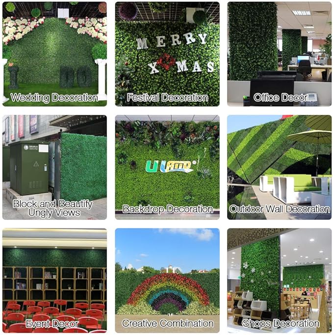 ULAND Artificial Topiary Hedges Panels, Plastic Faux Shrubs Fence Mat, Greenery Wall Backdrop Decor, Garden Privacy Screen Fence, Pack of 6pcs 20"x20"