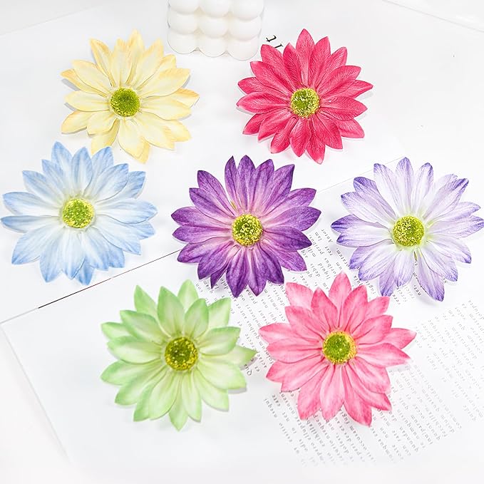 Artificial Daisy Flower Heads, 3.5 Inch Large Flower Heads for Crafts, 12 Pcs Artificial Gerbera Chrysanthemum Flowers Heads for DIY, Party Wedding, Photography Props, Easter (Rose Red)