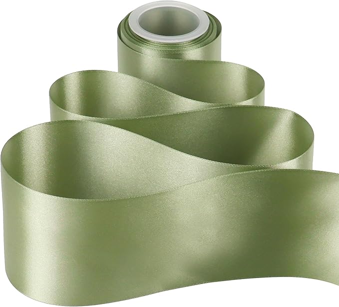 MEEDEE Green Satin Ribbon Lux Double Faced Satin Ribbon 3 Inch Green Christmas Ribbons by 10 Yards Olive Green Ribbons for Christmas Tree, Flower Bouquet, Weddings, Bow Making, Holiday Decorating
