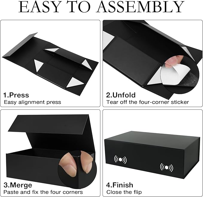 Black Gift Box with Magnetic Lids 13.8x8.3x4.4 in, Large Bridesmaid Groomsman Proposal Boxes 1 Pack, Collapsible Rectangle Storage Box