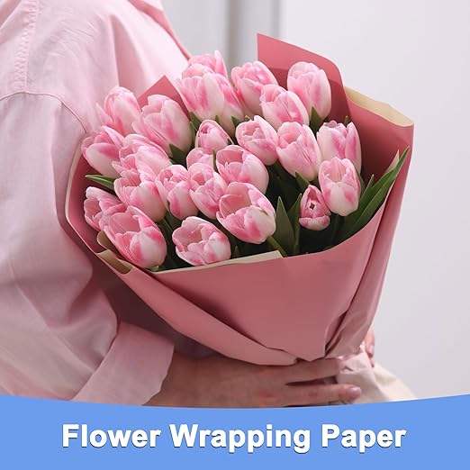 Double Sided Color Flower Wrapping Paper - 10 Sheet Waterproof Floral Bouquet Wrapping Paper Fits for Wedding Graduation Gifts - (22.8x22.8 Inch, White/Gold)