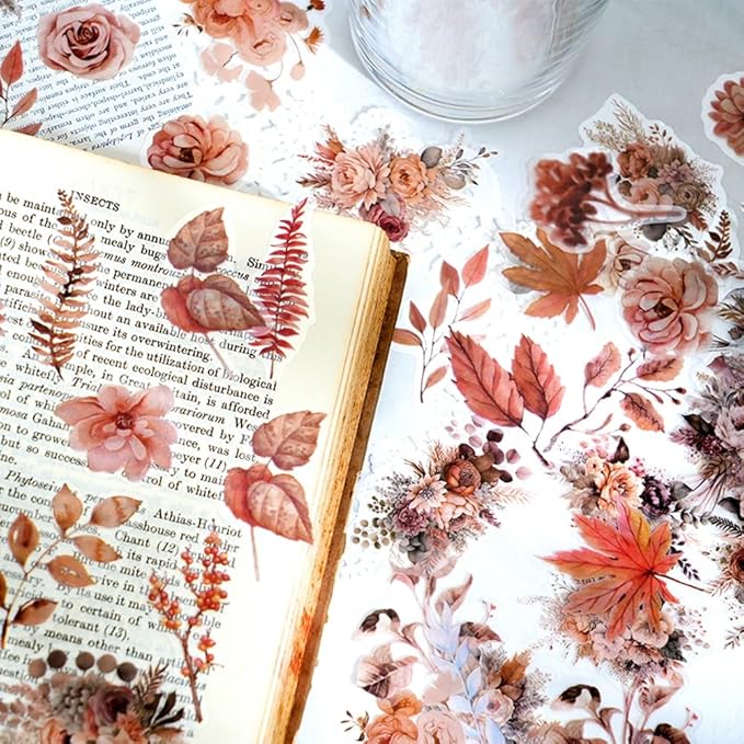100 Pcs Pink Flower Stickers for Scrapbooking Junk Journal Notebook Diary Planner Letter Card Making Collage Envelope Water Bottle Phone Case Craft Decoration (Pink)