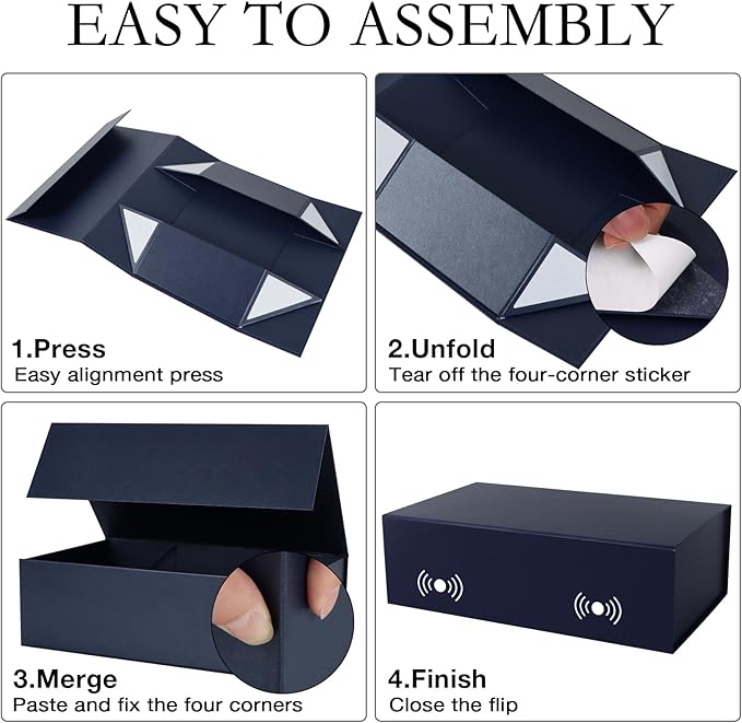 Navy Blue Gift Box with Magnetic Lids 13.8x8.3x4.4 in, Bridesmaid Groomsman Proposal Box, Large Rectangle Storage Box 5 Pack