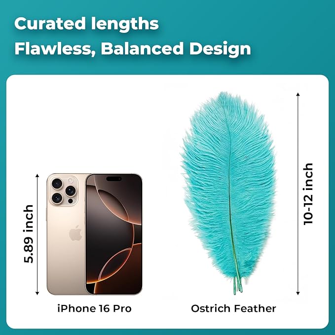 Piokio 20pcs Aqua Green Ostrich Feathers 10-12 inch (25-30cm) Bulk Feathers for Wedding Party Centerpieces, Home Decoration and DIY Clothing, Gatsby Decorations
