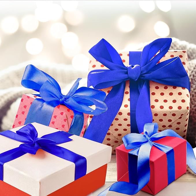 Blue Satin Ribbon 1-1/2 Inch x 2 Rolls Blue Wide Satin Fabric Ribbon for Gift Packaging, Christmas, Wedding, Flower Bouquet, Holiday Party, Invitation