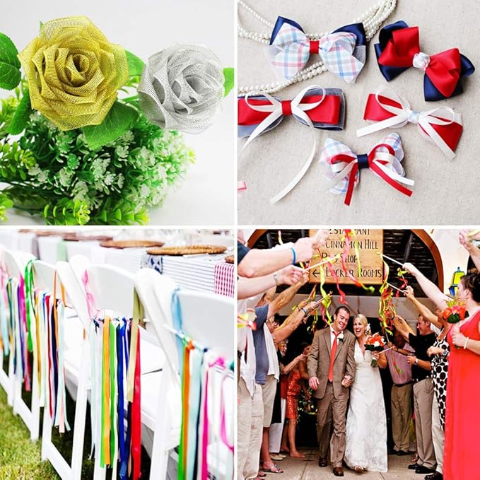 20 Colors 300 Yard Satin Ribbon -18 Silk Ribbon Rolls & 2 Glitter Metallic Ribbon Rolls, 2/5" Wide 15 Yard/Roll, Ribbons Perfect for Crafts, Hair Bows, Gift Wrapping, Wedding Party Decoration and More