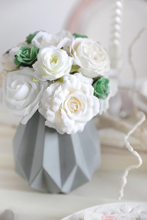 YYHUAWU Artificial Flowers Combo Set Fake Flower Leaf Box with Stems for DIY Wedding Bouquets Centerpieces Arrangements Baby Shower Party Home Decorations (Tiffany Blue & Forest Green)