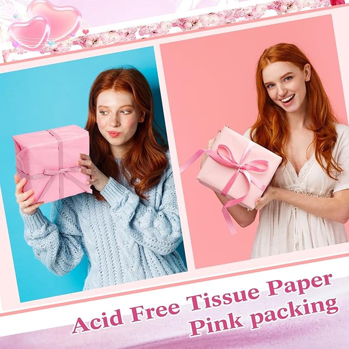 Qilery 500 Sheets Pink Tissue Paper Bulk for Gift Bags 15 x 20 Inch Acid Free Christmas Packaging Wrapping Paper Sheets for Valentine's Day Wedding Decoration DIY Flowers, Pom Poms Crafts Supplies