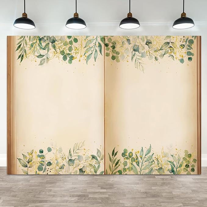 10x6.5ft Fairy Tale Books Backdrop Once Upon a Time Storybook Photography Background Green Leaves Foliage Old Open Magic Book Romantic Wedding Decorations Birthday Baby Shower Photo Booth Prop