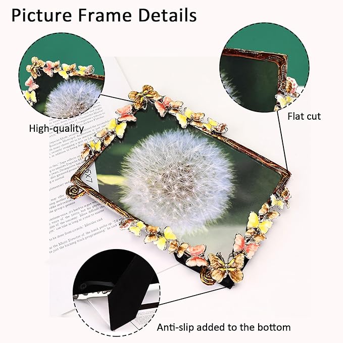 5x7 Picture Frame Butterfly Vintage Decor Ornate Antique Unique Photo Frames with Glass Front, Art Decor Tabletop Display, Gifts Ideas for Mom on Velentines Day, Horizontally