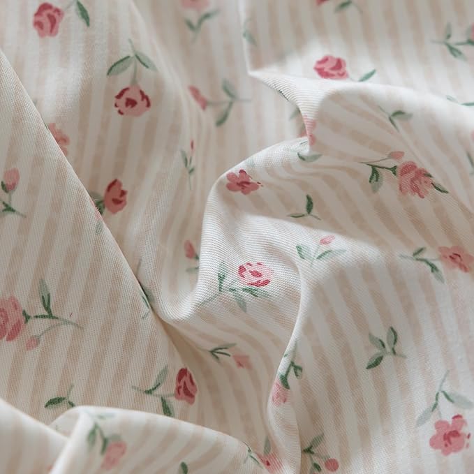 EAVD Cotton Duvet Cover King Size Floral Duvet Cover Set Garden Small Pink Floral Bedding Set with 2 Pillowcases Chic Shabby Botanical Pattern Duvet Cover with Zipper Closure