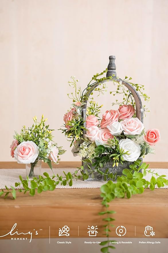 Ling's moment Artificial Flowers, 25Pcs 3" Roses in Shimmer Peach Shades, Realistic DIY Foam Floral Fill for Wedding Bouquets/Centerpieces, Outdoor Party Backdrops, Room/Table, Garden/Pot Decorations
