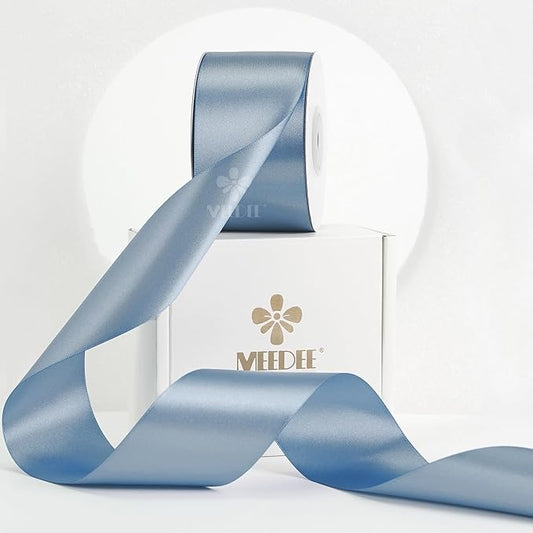 MEEDEE Dusty Blue Satin Ribbon 2 Inch Dusty Blue Ribbon Lux Double Faced Ribbons by 25 Yards Silk Satin Ribbons for Gift Wrapping, Weddings, Flower Bouquet, Holiday Decorating