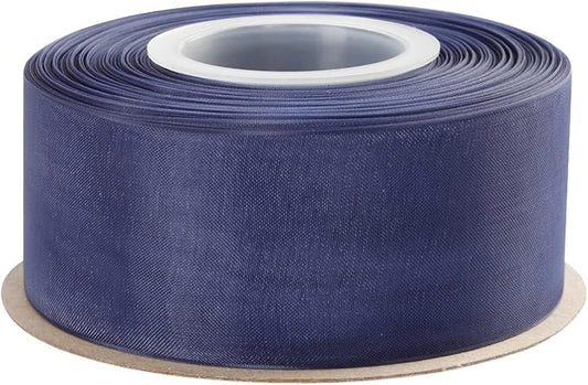 1-1/2 Inch Navy Shimmer Sheer Organza Ribbon Sheer Chiffon Ribbon 50 Yards-Roll Multiple Colors Available for Gift Wrapping Wedding Events Christmas Décor