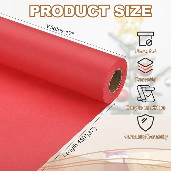 PATIKIL Wrapping Paper, 17" x 450"(37') 70 GSM Craft Paper Roll Kraft Packing Paper for Poster Bulletin Board, Gift Wrapping, Bright Red