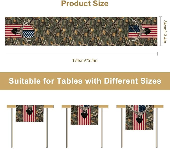 Rustic Forest Table Runner, Farmhouse Deer Retro Fall Leaves Wooden Branch Wild Seasonal Harvest Coffee Table Center Decor for Home Kitchen Dining Holiday Party Table Decorations 13x108 inches