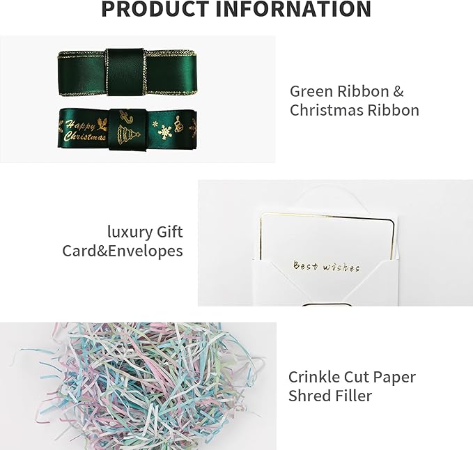 YINUOYOUJIA Large Gift Box with Lid 16.5x13x5.5 inches,Boxes for Christmas Presents,Contains Card,2 Roll Ribbons,Shredded Paper Filler.